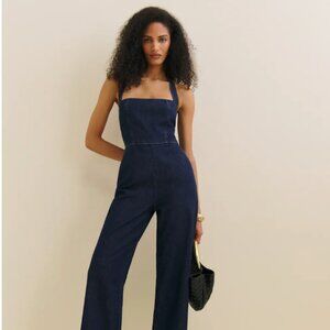 Reformation Danna Halter Denim Jumpsuit Blue - Size 8